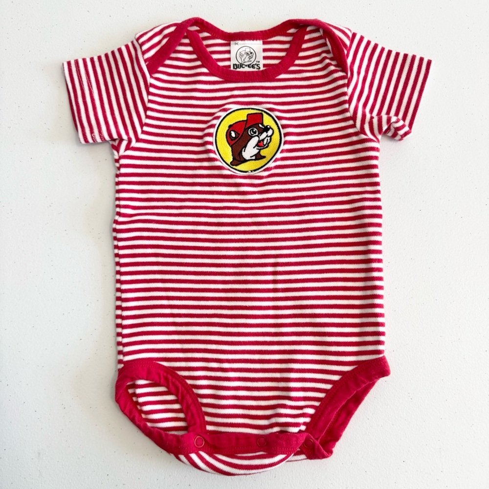 BUC-EES Red Striped Embroidered Kids Bodysuit 6-9months